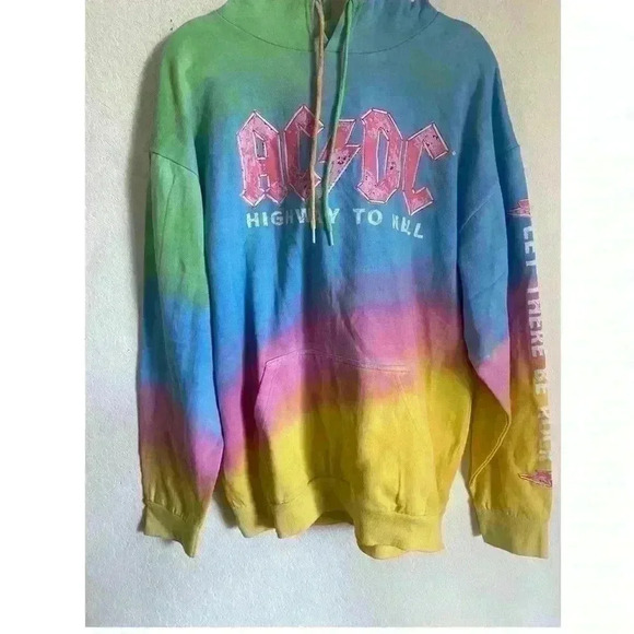 AC/DC Vintage Tie Dye Boyfriend Retro Hard Rock Concert Hood Sweatshirt Size  L - Picture 2 of 11